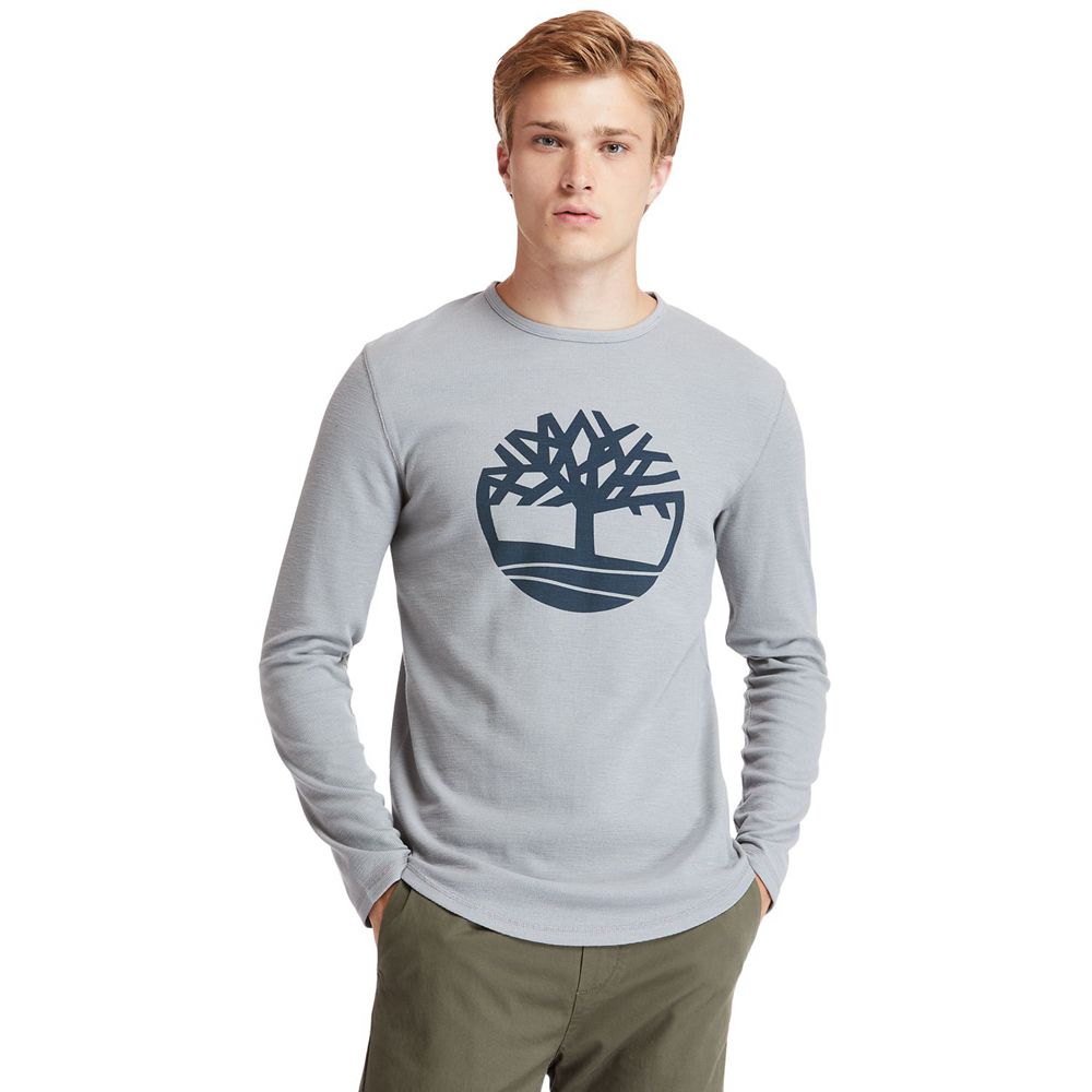 Timberland Mens T-Shirts Dyer River Slim-Fit Tree-Logo - Grey - India BX1083564